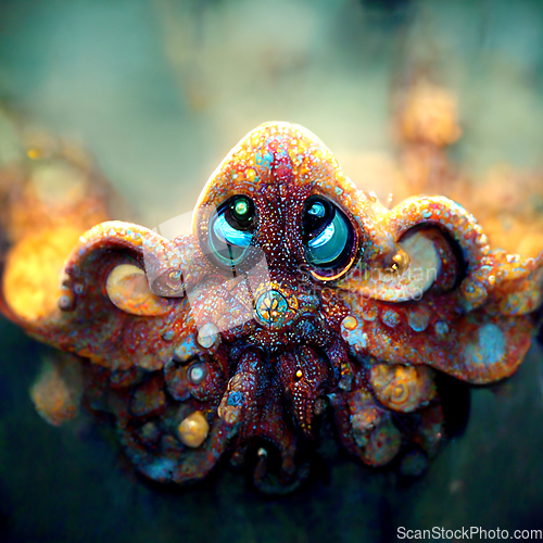 Image of Funny cartoon octopus. Digtal generated illustration. 