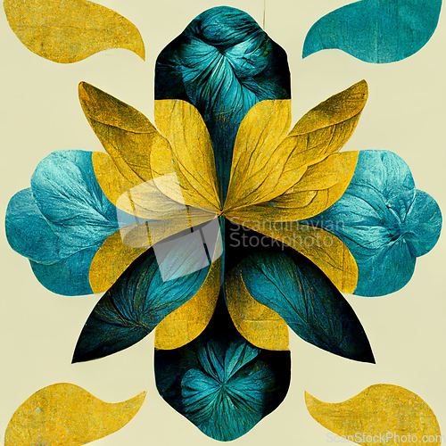 Image of Teal and yellow abstract flower Illustration for prints, wall ar