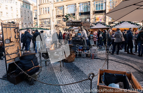 Image of Peoples on the famous advent Christmas market at Wenceslas square