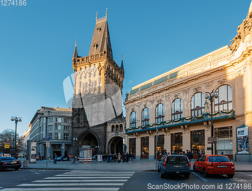 Image of City decoration in advent christmas time at Prague Municipal House - Republic Square