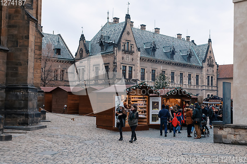 Image of Christmas market at st. Vitus cathedral Square in Prague
