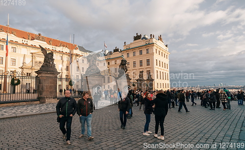 Image of Tourists crowds in front of the Prague Castle