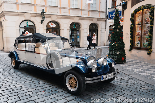 Image of Famous historic car Praga in Prague street