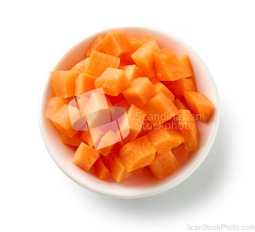 Image of bowl of fresh raw carrot cubes