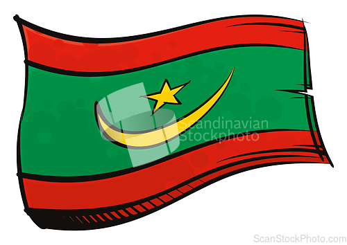 Image of Painted Mauritania flag waving in wind