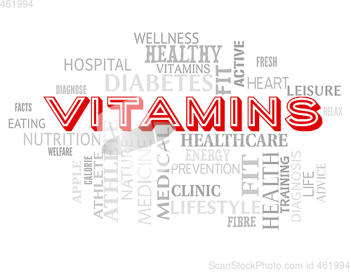 Image of Vitamins Words Indicate Nutritional Supplements And Multivitamin