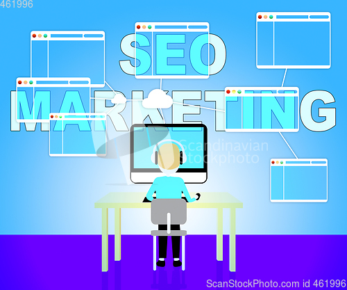 Image of Seo Marketing Shows Search Engines 3d Illustration