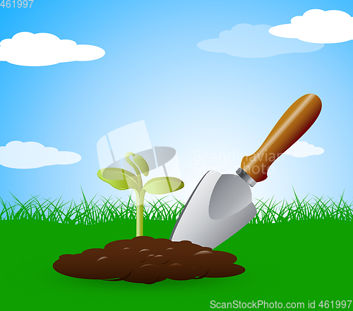 Image of Gardening Trowel Represents Planting Flowers 3d Illustration