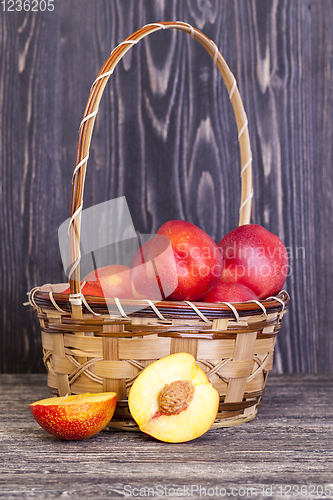 Image of basket of ripe peaches