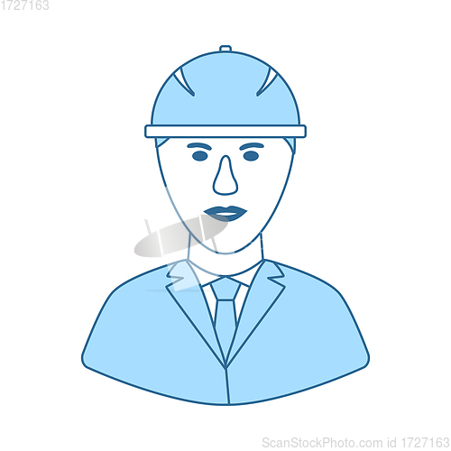 Image of Icon Of Construction Worker Head In Helmet