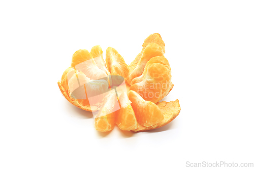 Image of Tasty tangerine slices, closeup, isolated on white