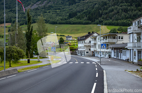 Image of Cityscape with white spaced-out traditional house in norway.