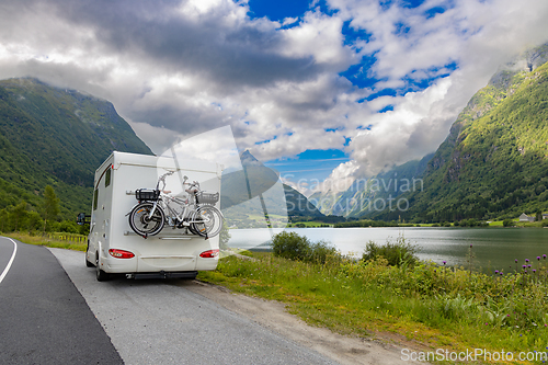 Image of Family vacation travel RV, holiday trip in motorhome