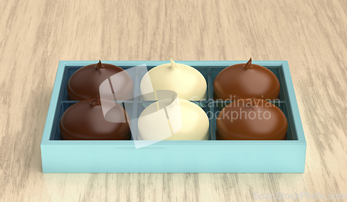 Image of Box with chocolate coated marshmallows