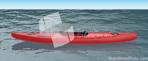 Image of Red plastic kayak on water