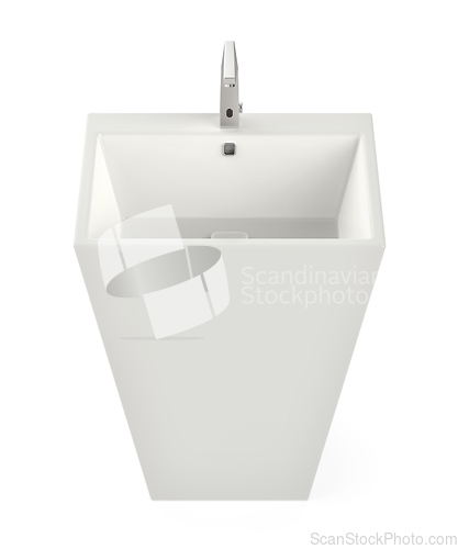 Image of Ceramic pedestal wash basin with sensor faucet