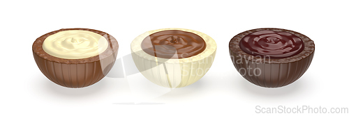 Image of Assorted chocolate candies on white background