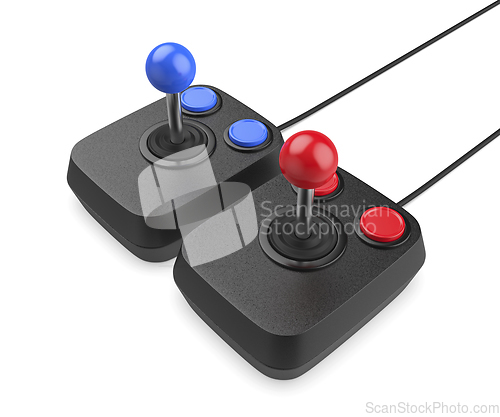 Image of Pair of retro computer joysticks