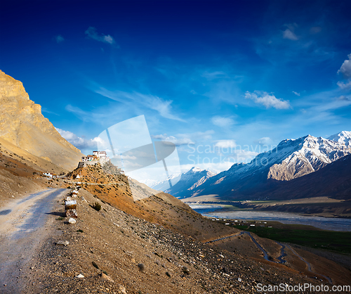 Image of Road to Kee (Ki, Key) Monastery. Spiti Valley, Himachal Pradesh