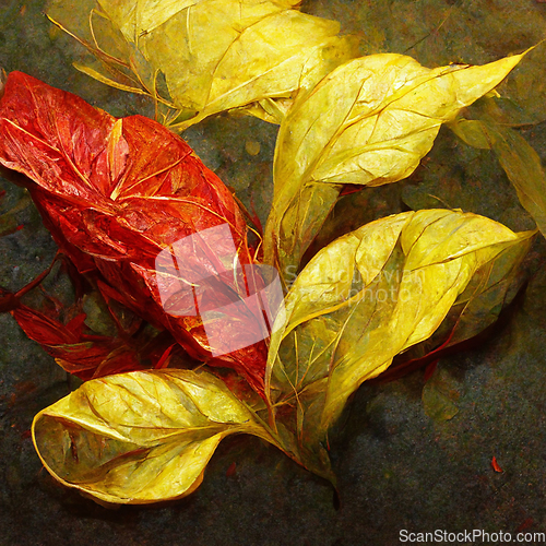 Image of Autumn pattern with colorful red and yellow leaves.