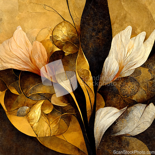 Image of Golden, yellow and black abstract flower Illustration for prints