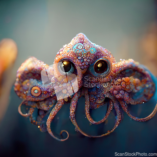 Image of Funny cartoon octopus. Digtal generated illustration. Marine lif