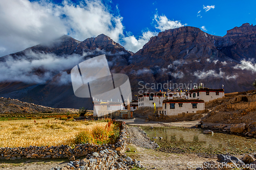 Image of Himalayan landscape with village in Spiti Valley aslo known as Little Tibet. Himachal Pradesh, India