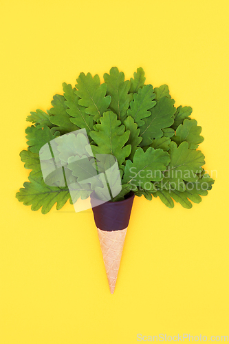 Image of Surreal Oak Tree Leaf Ice Cream Cone Eco Friendly Concept 