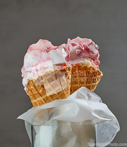 Image of ice cream cones in a glass