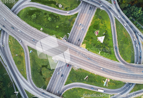 Image of Aerial landscape of busy highway junction road, Transport concept