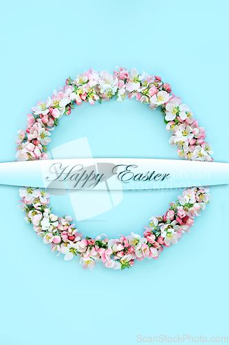 Image of Happy Easter Wreath with Apple Blossom Flowers