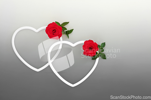 Image of Valentines Day Romantic Heart Symbol and Red Rose Flowers