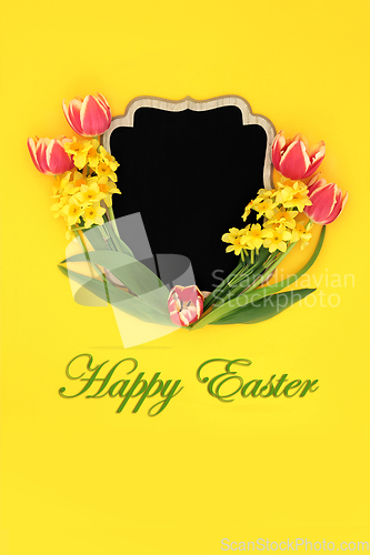 Image of Happy Easter and Spring Flower Chalkboard Frame 