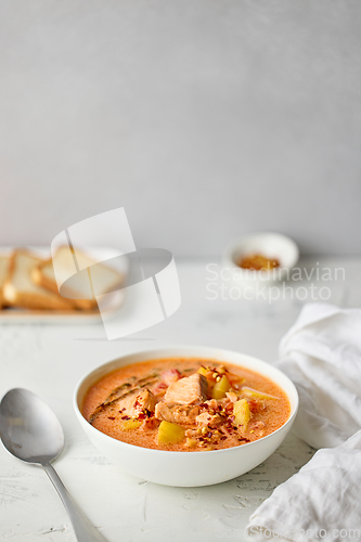 Image of bowl of salmon soup