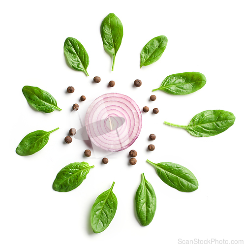 Image of spinach leaves and onion