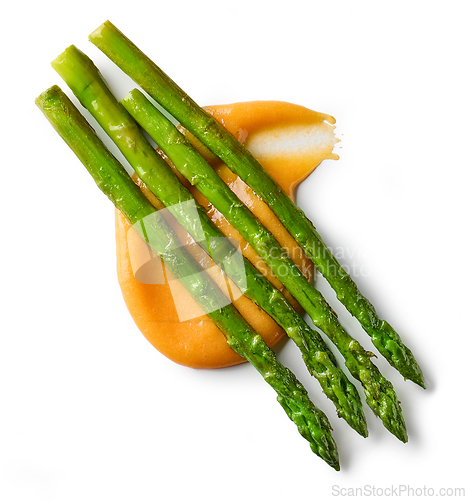 Image of vegetable puree and asparagus