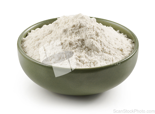 Image of flour in green ceramic bowl