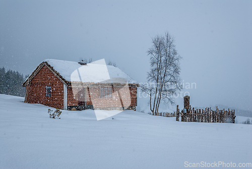 Image of old barn in winter