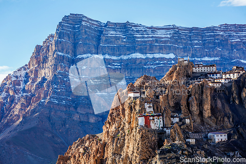 Image of Dhankar monastry perched on a cliff in Himalayas, India