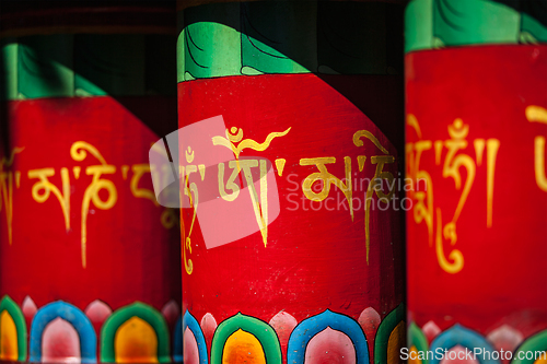 Image of Buddhist prayer wheels in Mcleodganj, India