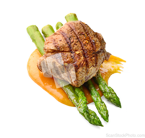 Image of grilled pork steak and asparagus
