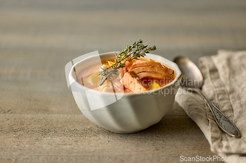 Image of bowl of salmon and tomato soup