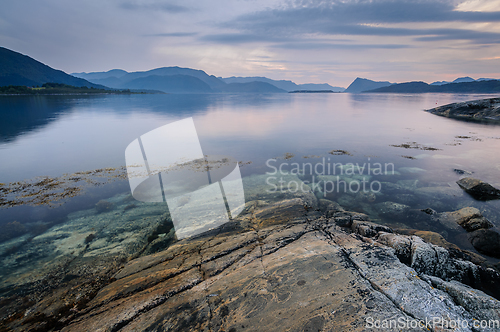 Image of seascape with mountains in the distance