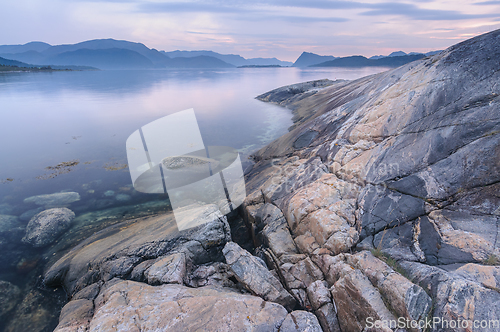 Image of seascape with mountains in the distance