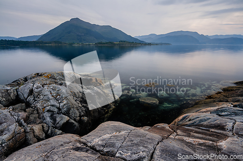 Image of seascape with mountains in the distance