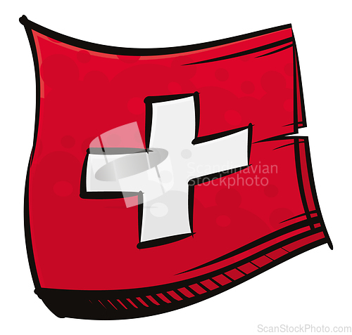 Image of Painted Switzerland flag waving in wind