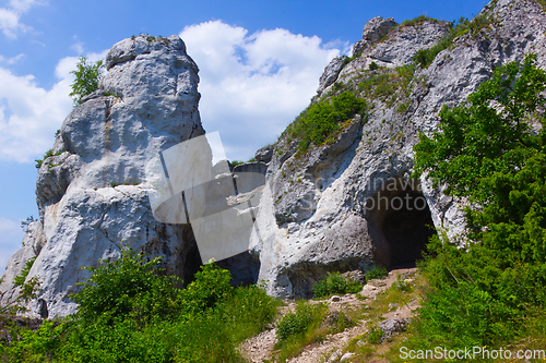 Image of Rock formation with cave at Podlesice, Poland