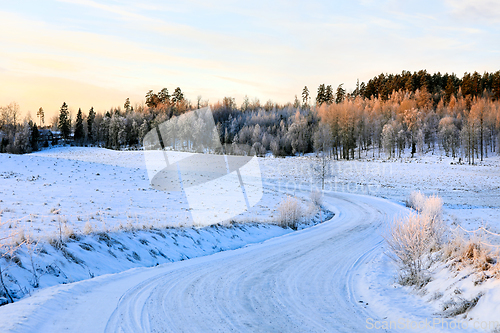 Image of Winding Rural Road on a Winter Morning