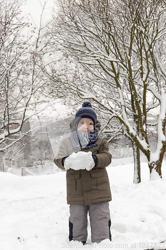 Image of Boy in winter, close up