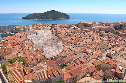 Image of View of the roofs of Dubrovnik and the island of Lokrum